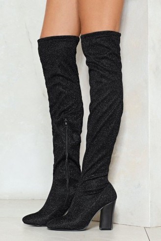 Nasty Gal Dancing in the Dark Over-the-Knee Boot ~ long black glitter boots - flipped