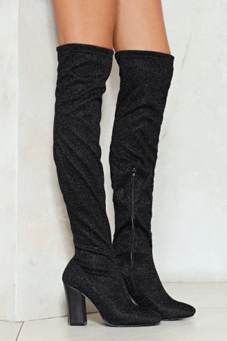 Nasty Gal Dancing in the Dark Over-the-Knee Boot ~ long black glitter boots