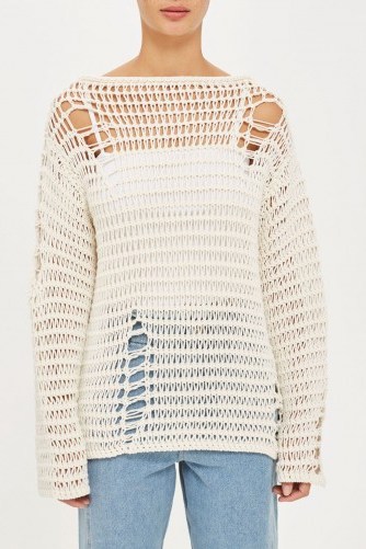 TOPSHOP Distressed Knitted Jumper by Boutique – sheer jumpers - flipped