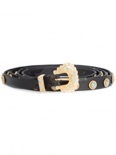 DODO BAR OR embellished Lucille belt / turquoise and gold black leather belts / luxury accessories - flipped