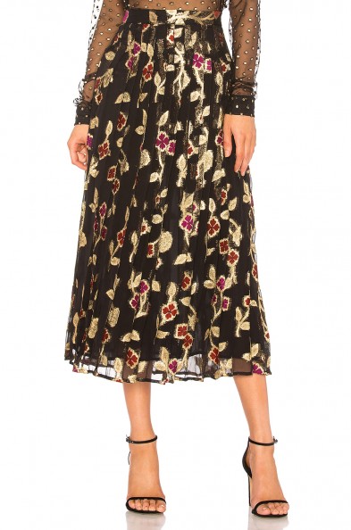 Dodo Bar Or JENN SKIRT – black and gold floral pleated midi skirts