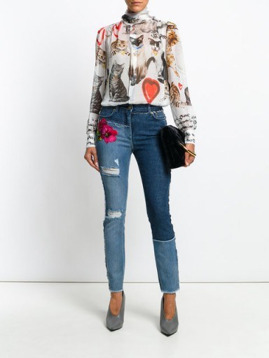 DOLCE & GABBANA floral embroidered distressed skinny jeans - flipped