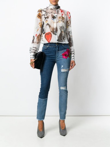 DOLCE & GABBANA floral embroidered distressed skinny jeans
