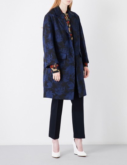 DRIES VAN NOTEN Rodel jacquard coat / navy blue floral coats - flipped