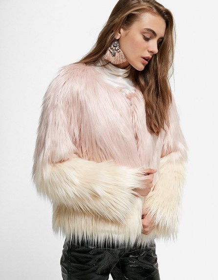 STRADIVARIUS Dyed faux fur coat | shaggy pink ombre coats | glam winter jackets - flipped