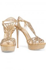 RENÉ CAOVILLA Embellished leather sandals ~ gold strappy crystal platforms