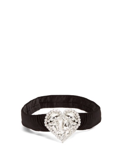 ALESSANDRA RICH Embellished-heart velvet waist belt ~ crystal belts