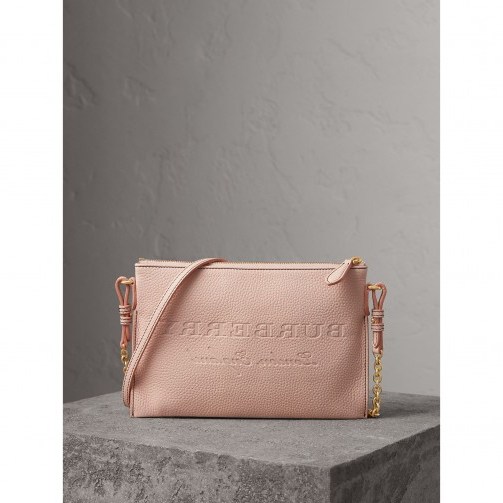Burberry Embossed Leather Clutch Bag / pale pink logo bags - flipped