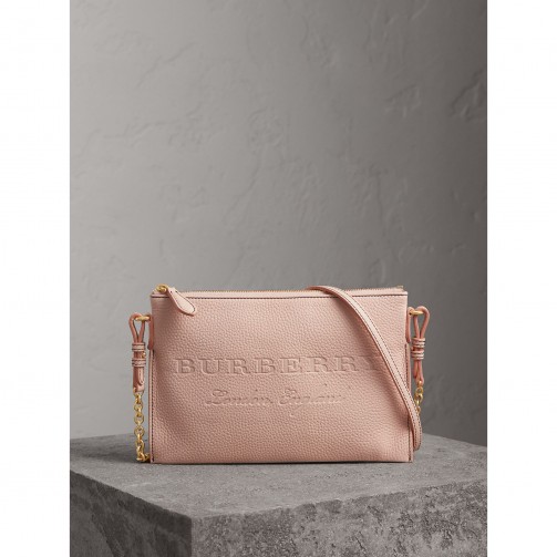 Burberry Embossed Leather Clutch Bag / pale pink logo bags