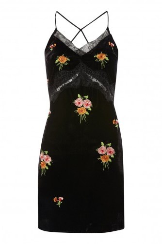 Topshop Embroidered Velvet Slip Dress | luxe style floral cami dresses - flipped