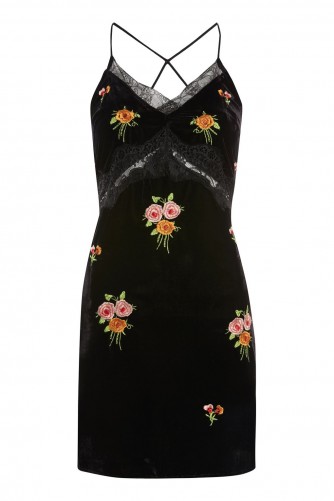 Topshop Embroidered Velvet Slip Dress | luxe style floral cami dresses