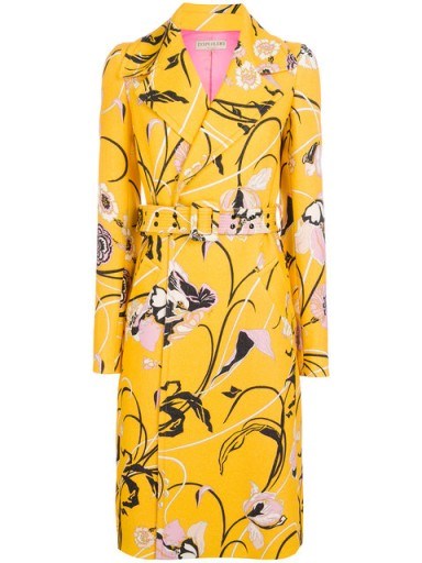 EMILIO PUCCI yellow floral printed belted coat - flipped