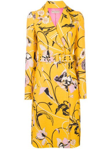 EMILIO PUCCI yellow floral printed belted coat