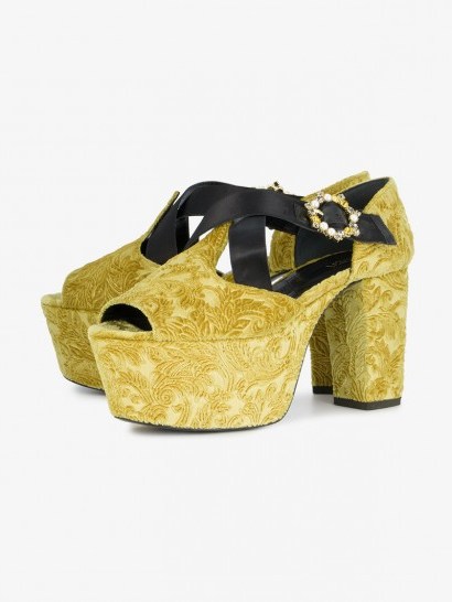 Erdem Phillipa 110 gold Velvet Platform Sandals / yummy chunky platforms - flipped