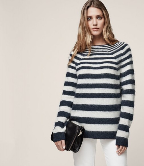 REISS ESHA STRIPED HIGH-NECK KNIT WHITE – fluffy stripe jumpers ~ chic French style knitwear