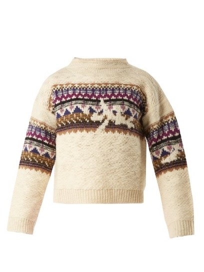 ISABEL MARANT ÉTOILE Esley high-neck fair-isle knit sweater ~ ivory sweaters - flipped