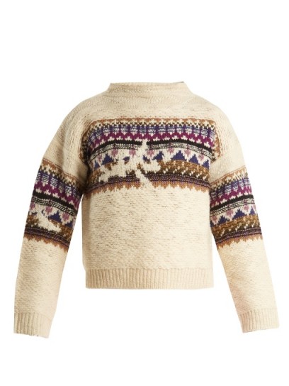 ISABEL MARANT ÉTOILE Esley high-neck fair-isle knit sweater ~ ivory sweaters