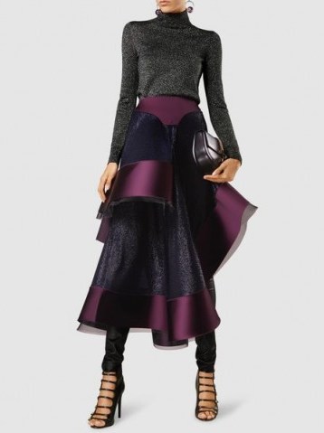‎ESTEBAN CORTAZAR‎ Shimmer-Satin Asymmetric Skirt ~ purple occasion skirts ~ luxe style evening wear - flipped
