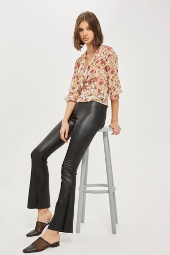 Topshop Faux Leather Flare Trousers | black flared pants - flipped