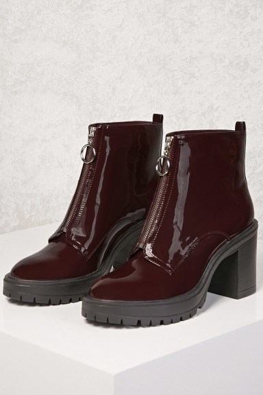 FOREVER 21 Faux Patent Leather Boots / shiny burgundy / wet-look - flipped