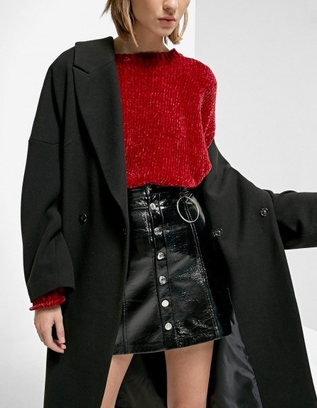 STRADIVARIUS Faux patent leather skirt with ring detail | shiny black mini skirts | vintage style fashion - flipped