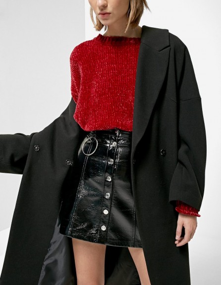 STRADIVARIUS Faux patent leather skirt with ring detail | shiny black mini skirts | vintage style fashion