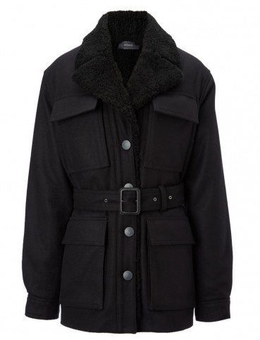 JOSEPH Felt+Curly Merinos Rosy Sheepskin ~ black belted winter jackets - flipped