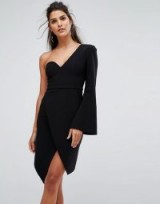 Finders Chances Structured One Sleeve Dress – black one shoulder party dresses – lbd