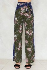 Nasty Gal First Day of Spring Floral Pants | dark green tie waist trousers