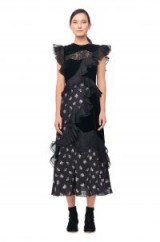 Rebecca Taylor FLORAL JACQUARD & VELVET DRESS – black ruffled occasion dresses