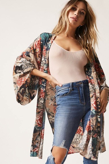 FOREVER 21 Floral Open-Front Kimono - flipped