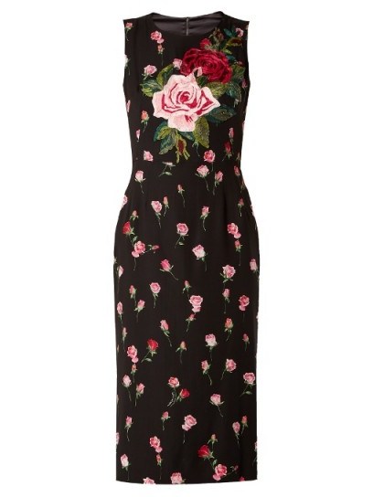 DOLCE & GABBANA Floral-print stretch-silk charmeuse midi dress ~ beautiful Italian dresses ~ pink rose print - flipped