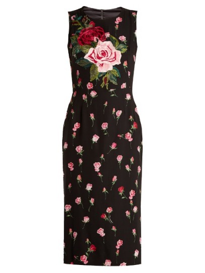 DOLCE & GABBANA Floral-print stretch-silk charmeuse midi dress ~ beautiful Italian dresses ~ pink rose print