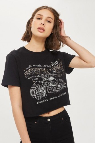 Wild Affair Free Rider Diamante Crop T-Shirt / black slogan t-shirts - flipped