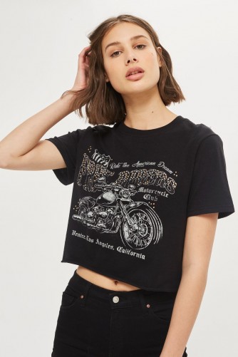 Wild Affair Free Rider Diamante Crop T-Shirt / black slogan t-shirts