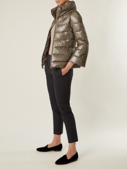HERNO Funnel-neck quilted down jacket ~ metallic-silver padded jackets - flipped