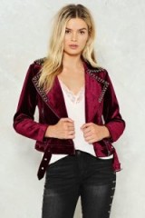 Nasty Gal Get the Feel of Things Velvet Jacket ~ burgundy studded jackets ~ dark red biker style jacket