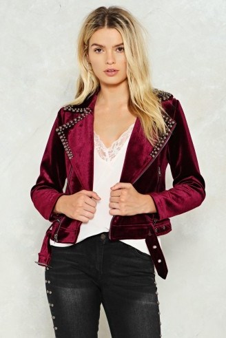 Nasty Gal Get the Feel of Things Velvet Jacket ~ burgundy studded jackets ~ dark red biker style jacket - flipped