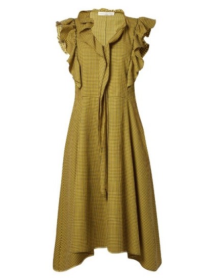 GOLDEN GOOSE DELUXE BRAND Gina ruffle-trimmed checked midi dress / yellow and black check print dresses - flipped
