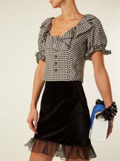 ALEXACHUNG Gingham ruffle-trimmed cropped top / check print tops - flipped