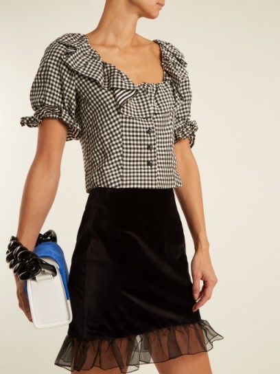 ALEXACHUNG Gingham ruffle-trimmed cropped top / check print tops