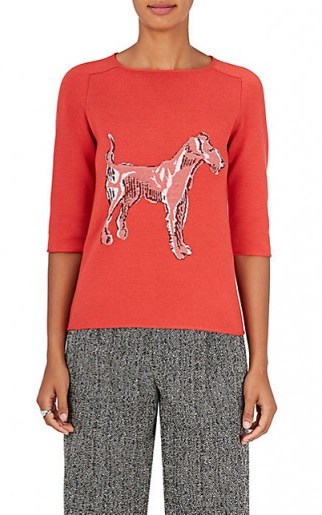 GIORGIO ARMANI Dog-Motif Cashmere-Blend Sweater | coral graphic print sweaters | knitwear - flipped