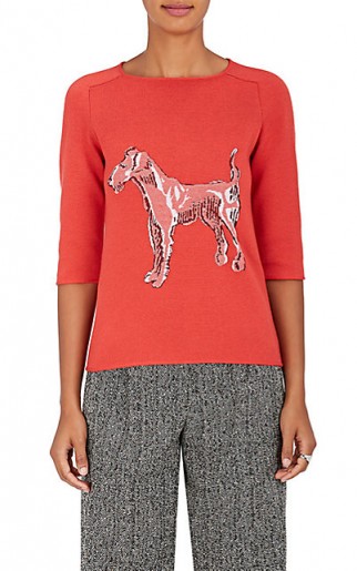 GIORGIO ARMANI Dog-Motif Cashmere-Blend Sweater | coral graphic print sweaters | knitwear
