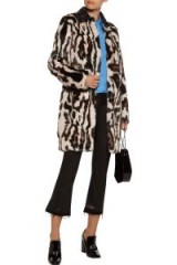 CARVEN Glossed faux leather-trimmed leopard-print faux fur coat ~ glamorous animal print coats