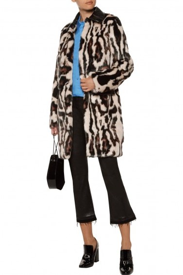 CARVEN Glossed faux leather-trimmed leopard-print faux fur coat ~ glamorous animal print coats - flipped