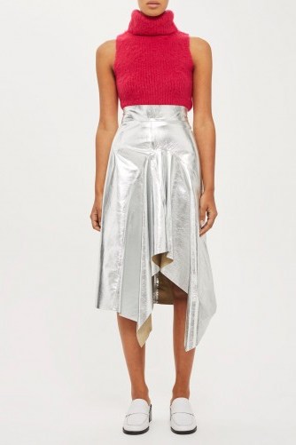 Topshop ~ Godet Leather Skirt by Boutique | silver asymmetric skirts - flipped