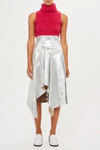 Topshop ~ Godet Leather Skirt by Boutique | silver asymmetric skirts