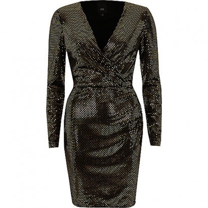 River Island Gold metallic mirror dot sequin bodycon dress ~ shimmering party dresses
