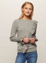 Miss Selfridge Grey Asymmetric Frill Knitted Jumper | ruffle jumpers | on-trend knitwear autumn/winter 2017-2018