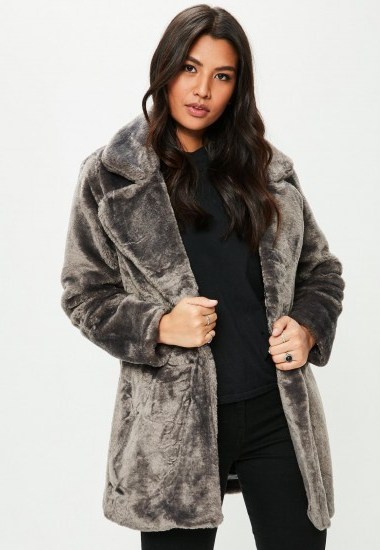 missguided grey longline faux fur coat - flipped